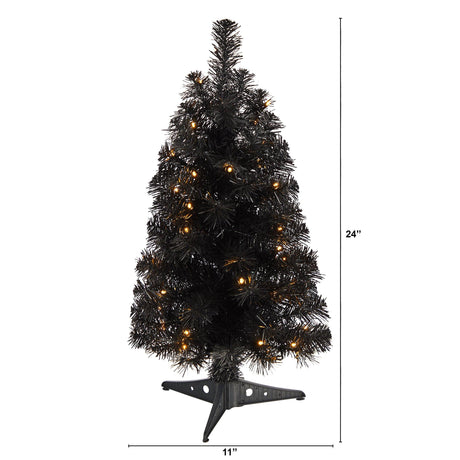 2’ Black Artificial Christmas Tree with 35 LED Lights and 72 Bendable Branches-Christmas Tree-Parc Decor
