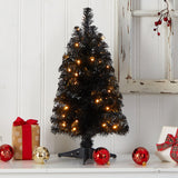 2’ Black Artificial Christmas Tree with 35 LED Lights and 72 Bendable Branches-Christmas Tree-Parc Decor