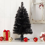 2’ Black Artificial Christmas Tree with 35 LED Lights and 72 Bendable Branches-Christmas Tree-Parc Decor