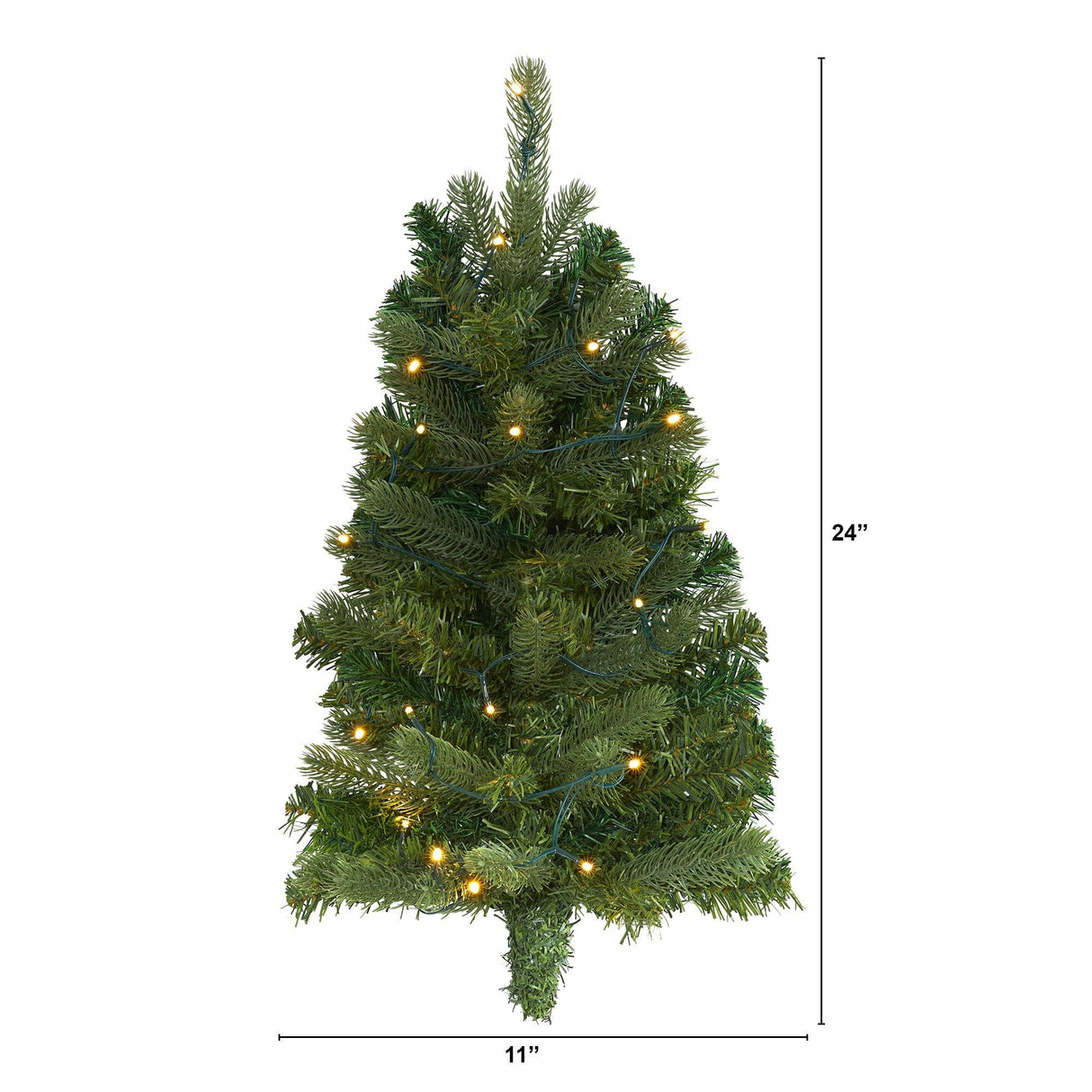 2' Flat Back Wall Hanging Artificial Christmas Tree with 20 Clear LED Lights-Christmas Tree-Parc Decor