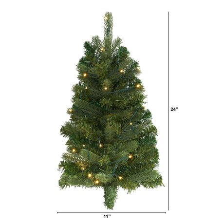 2' Flat Back Wall Hanging Artificial Christmas Tree with 20 Clear LED Lights-Christmas Tree-Parc Decor