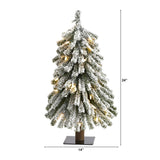 2’ Flocked Grand Alpine Artificial Christmas Tree with 35 Clear Lights and 111 Bendable Branches on Natural Trunk-Christmas Tree-Parc Decor