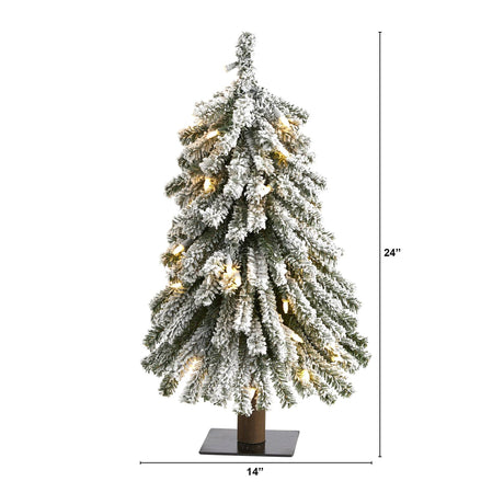 2’ Flocked Grand Alpine Artificial Christmas Tree with 35 Clear Lights and 111 Bendable Branches on Natural Trunk-Christmas Tree-Parc Decor