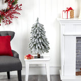 2’ Flocked Grand Alpine Artificial Christmas Tree with 35 Clear Lights and 111 Bendable Branches on Natural Trunk-Christmas Tree-Parc Decor