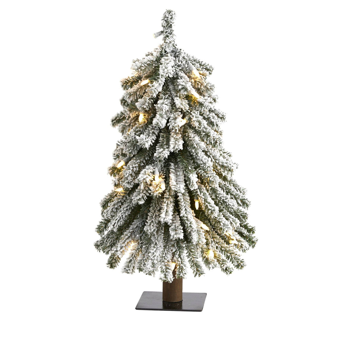 2’ Flocked Grand Alpine Artificial Christmas Tree with 35 Clear Lights and 111 Bendable Branches on Natural Trunk-Christmas Tree-Parc Decor