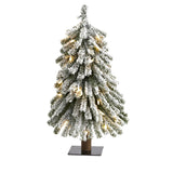 2’ Flocked Grand Alpine Artificial Christmas Tree with 35 Clear Lights and 111 Bendable Branches on Natural Trunk-Christmas Tree-Parc Decor
