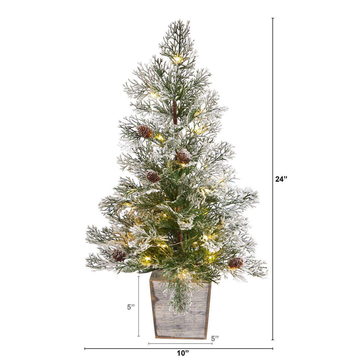 2’ Frosted Pre-Lit Artificial Christmas Tree with Pinecones in Decorative Planter-Christmas Tree-Parc Decor