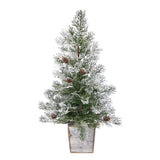 2’ Frosted Pre-Lit Artificial Christmas Tree with Pinecones in Decorative Planter-Christmas Tree-Parc Decor