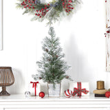 2’ Frosted Pre-Lit Artificial Christmas Tree with Pinecones in Decorative Planter-Christmas Tree-Parc Decor