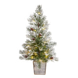 2’ Frosted Pre-Lit Artificial Christmas Tree with Pinecones in Decorative Planter-Christmas Tree-Parc Decor
