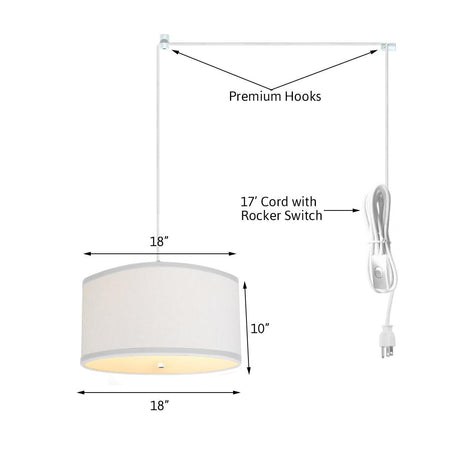 2 Light Swag Plug-In Pendant 18"w White Linen with Diffuser, White Cord