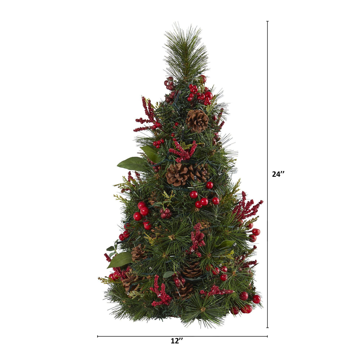 2’ Mixed Berry and Pine Cone Artificial Christmas Tree with 35 Clear LED Lights-Christmas Tree-Parc Decor