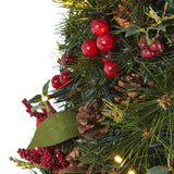 2’ Mixed Berry and Pine Cone Artificial Christmas Tree with 35 Clear LED Lights-Christmas Tree-Parc Decor