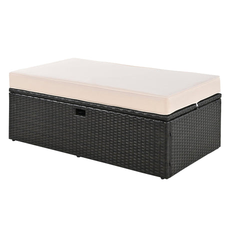 2-Piece Outdoor Rattan Daybed with Bench Lounge Roof Set and Cushions for Poolside, Backyard and Garden-户外家居套装-Parc Decor