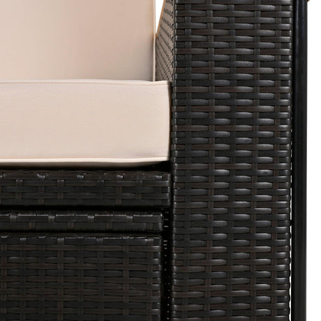 2-Piece Outdoor Rattan Daybed with Bench Lounge Roof Set and Cushions for Poolside, Backyard and Garden-户外家居套装-Parc Decor