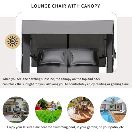 2-Piece Outdoor Rattan Daybed with Bench Lounge Roof Set and Cushions for Poolside, Backyard and Garden-户外家居套装-Parc Decor