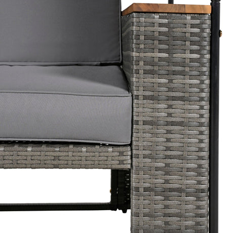 2-Piece Outdoor Rattan Daybed with Bench Lounge Roof Set and Cushions for Poolside, Backyard and Garden-户外家居套装-Parc Decor