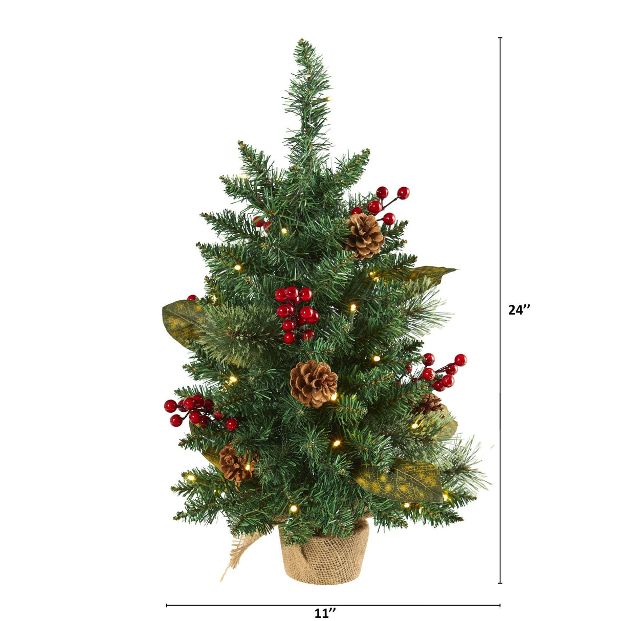 2’ Pine, Pinecone and Berries Artificial Christmas Tree with 35 LED Lights and 86 Bendable Branches-Christmas Tree-Parc Decor