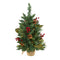 2’ Pine, Pinecone and Berries Artificial Christmas Tree with 35 LED Lights and 86 Bendable Branches-Christmas Tree-Parc Decor