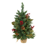 2’ Pine, Pinecone and Berries Artificial Christmas Tree with 35 LED Lights and 86 Bendable Branches-Christmas Tree-Parc Decor