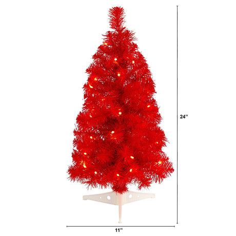 2’ Red Artificial Christmas Tree with 35 LED Lights and 72 Bendable Branches-Christmas Tree-Parc Decor