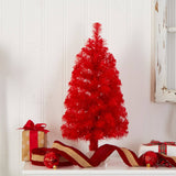 2’ Red Artificial Christmas Tree with 35 LED Lights and 72 Bendable Branches-Christmas Tree-Parc Decor