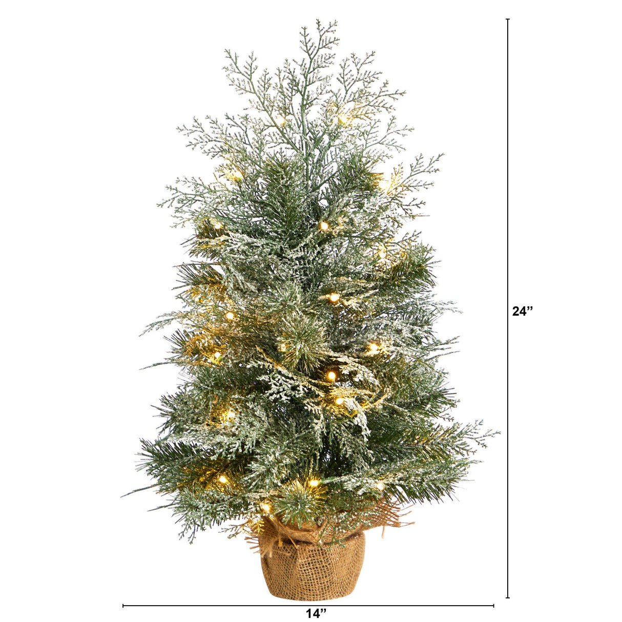 2’ Winter Frosted Artificial Christmas Tree with 35 LED Lights in Burlap Base-Christmas Tree-Parc Decor