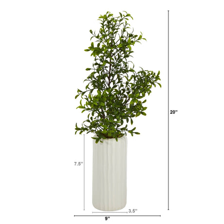 20” Boxwood Artificial Plant in White Planter-Parc Decor