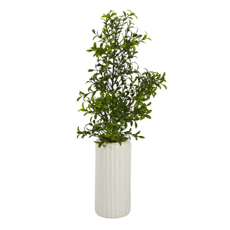 20” Boxwood Artificial Plant in White Planter-Parc Decor
