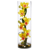 20’’ Cattleya Orchid Artificial Floral Arrangement in Cylinder Vase-Parc Decor