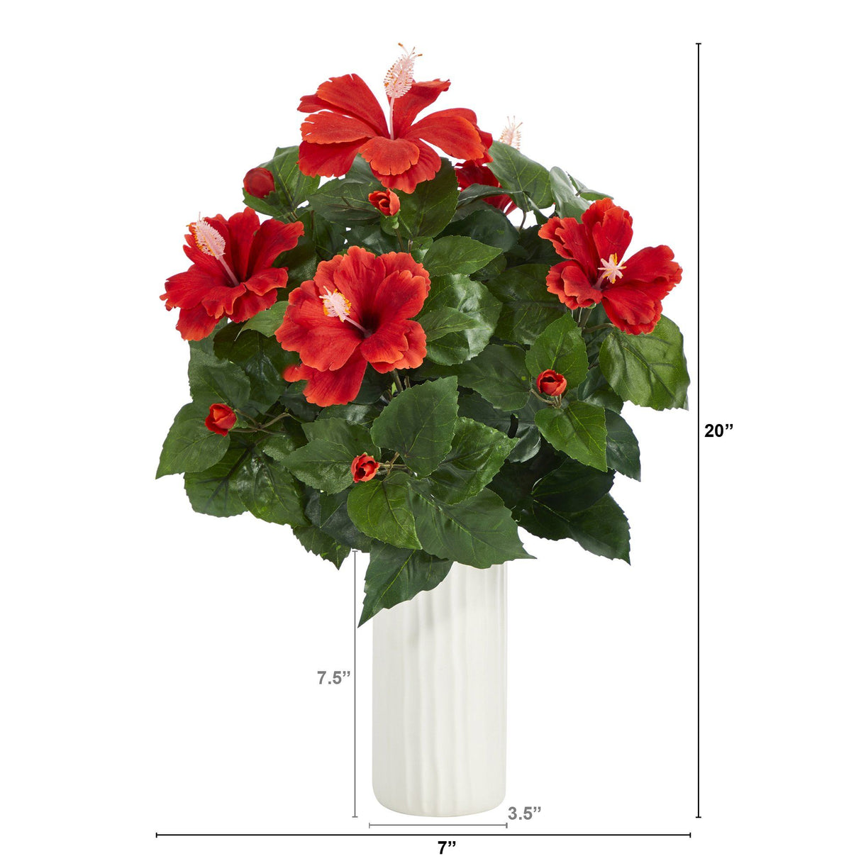 20” Hibiscus Artificial Plant Artificial Plant in White Planter-Parc Decor