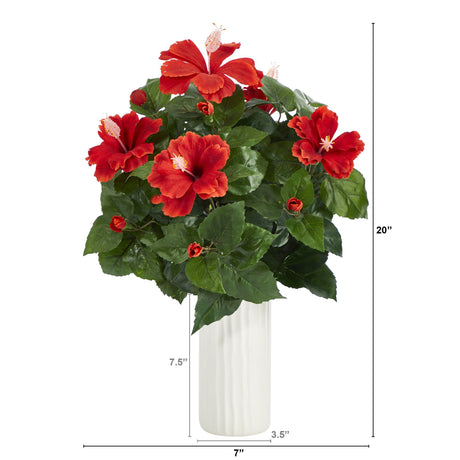 20” Hibiscus Artificial Plant Artificial Plant in White Planter-Parc Decor