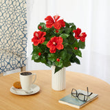 20” Hibiscus Artificial Plant Artificial Plant in White Planter-Parc Decor