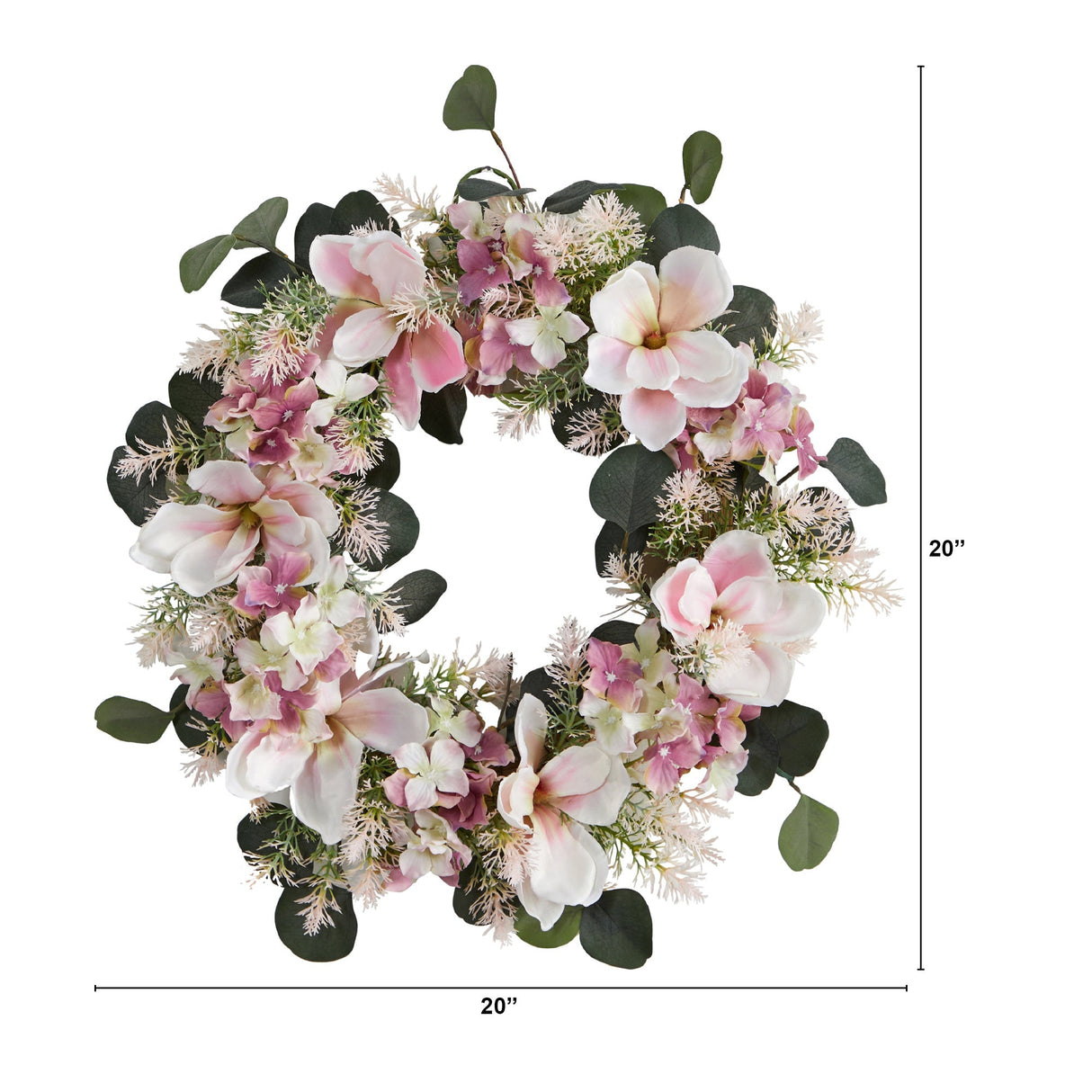 20” Hydrangea and Magnolia Artificial Wreath-Parc Decor