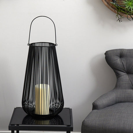 20” Vintage Black Metal Wire Votive Tea Lantern Candle Holder-Parc Decor