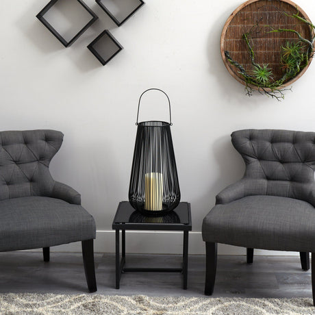 20” Vintage Black Metal Wire Votive Tea Lantern Candle Holder-Parc Decor