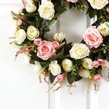 20” White & Pink Rose Artificial Wreath-Parc Decor