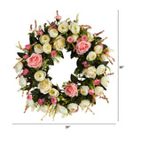 20” White & Pink Rose Artificial Wreath-Parc Decor