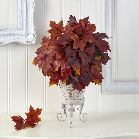 20” Autumn Maple Leaf Artificial Plant in Metal Planter-Plant in Planter-Parc Decor