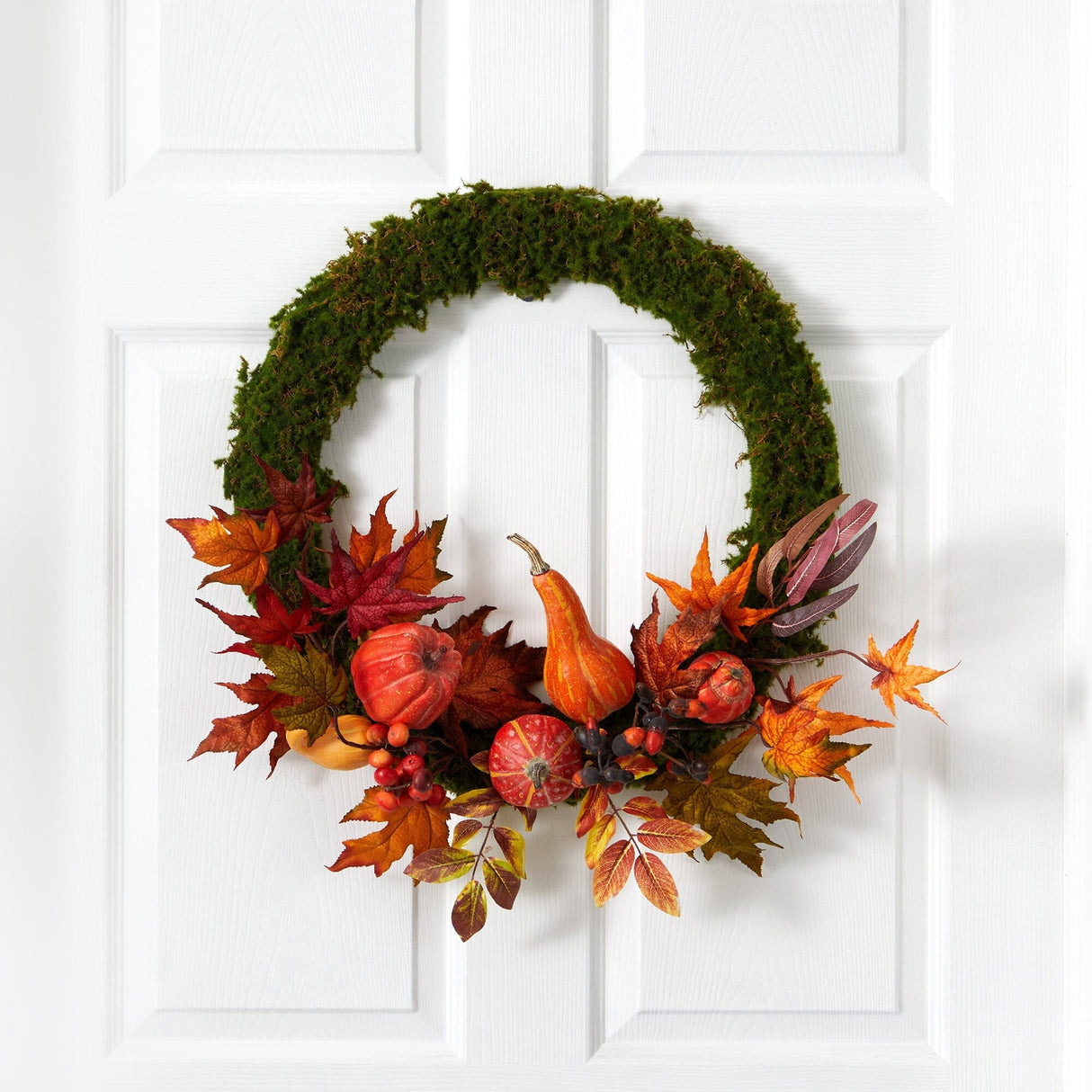 20” Autumn Pumpkin, Gourd and Fall Maple Leaf Artificial Wreath-Wreath-Parc Decor