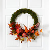 20” Autumn Pumpkin, Gourd and Fall Maple Leaf Artificial Wreath-Wreath-Parc Decor