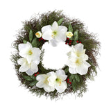 20” Cedar, Amaryllis and Ruscus with Berries Artificial Wreath-Wreath-Parc Decor