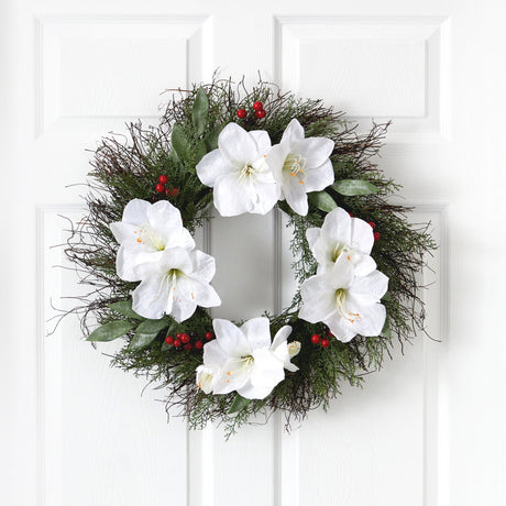 20” Cedar, Amaryllis and Ruscus with Berries Artificial Wreath-Wreath-Parc Decor