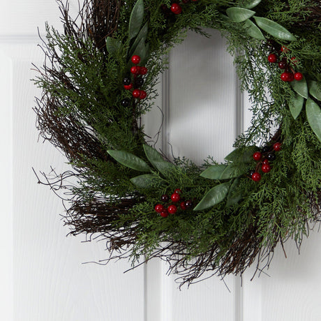 20” Cedar and Ruscus with Berries Artificial Wreath-Wreath-Parc Decor