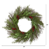 20” Cedar and Ruscus with Berries Artificial Wreath-Wreath-Parc Decor