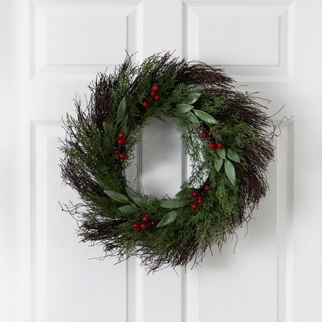 20” Cedar and Ruscus with Berries Artificial Wreath-Wreath-Parc Decor