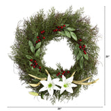20” Cedar, Antlers, Lily and Ruscus with Berries Artificial Wreath-Wreath-Parc Decor