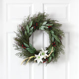 20” Cedar, Antlers, Lily and Ruscus with Berries Artificial Wreath-Wreath-Parc Decor