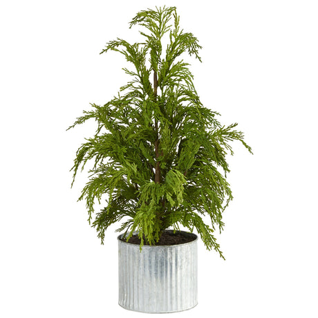 20” Cedar Pine “Natural Look” Artificial Christmas Tree in Decorative Planter-Christmas Tree-Parc Decor