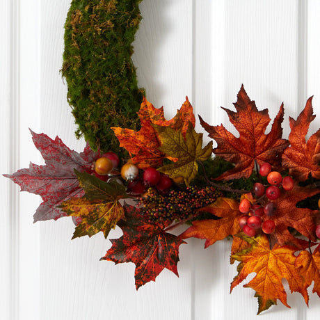 20” Fall Maple Leaf and Berries Artificial Autumn Wreath-Wreath-Parc Decor